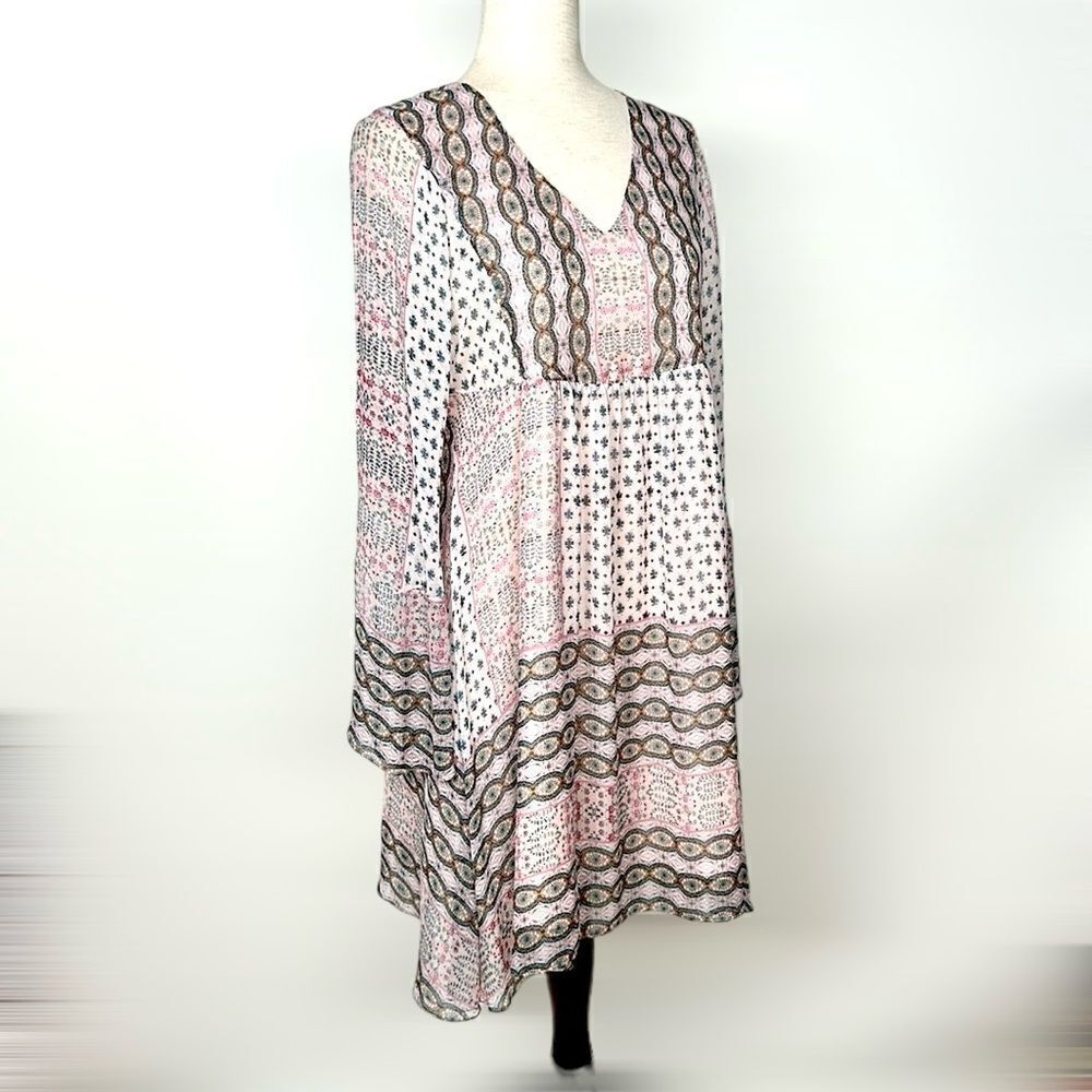 Rebecca Minkoff Redland Mini Dress Pink Chiffon Long Sleeves V-neck size S - Picture 3 of 15